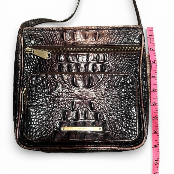 Brahmin Croc Embossed Leather Crossbody Bag Brown Melbourne Organizer Purse - Picture 9 of 9